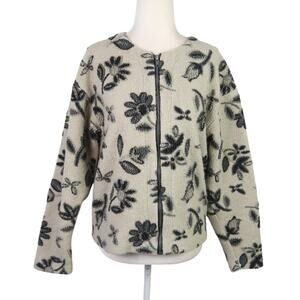 Vintage 90s Sierra Designs Cream and Black Floral Fleece Zip Jacket L